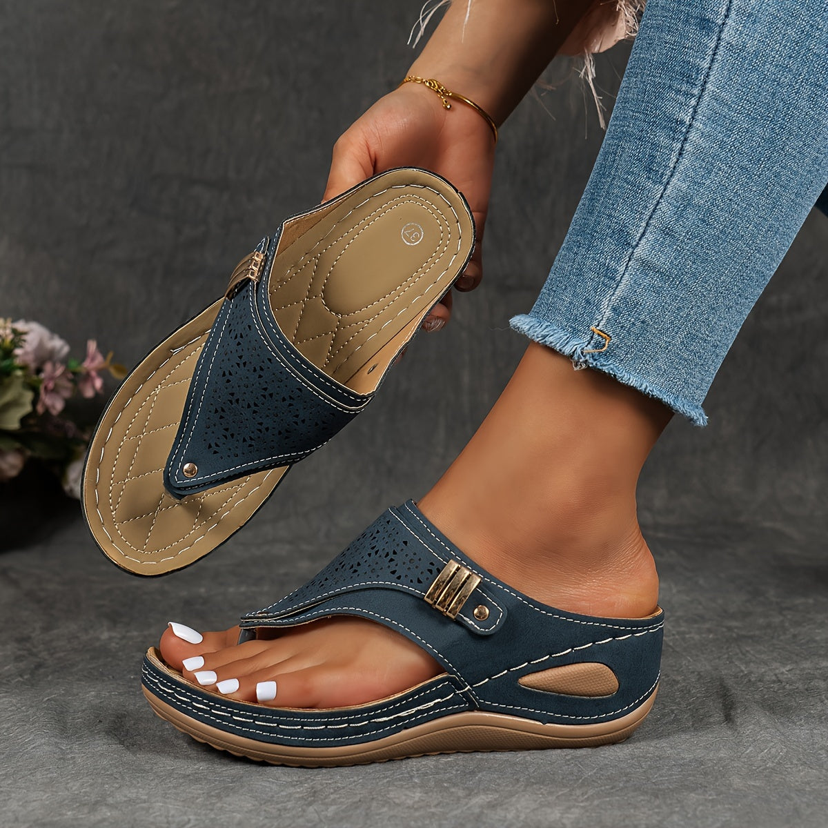 Adjustable Strap Sandals with Contoured Footbed