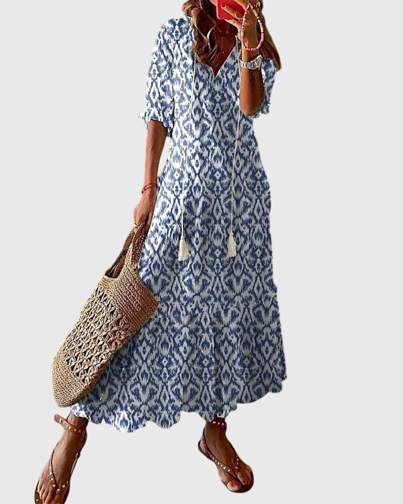 Boho V-Neck Summer Dress with Vintage Character
