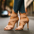 Open Toe Heels with Stretch Crossover Straps