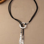 Western Hammered Drop Necklace in Silver Colour with Rustic Texture