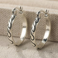 Vintage Textured Boho Hoop Earrings in Silver Colour