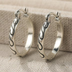 Vintage Textured Boho Hoop Earrings in Silver Colour