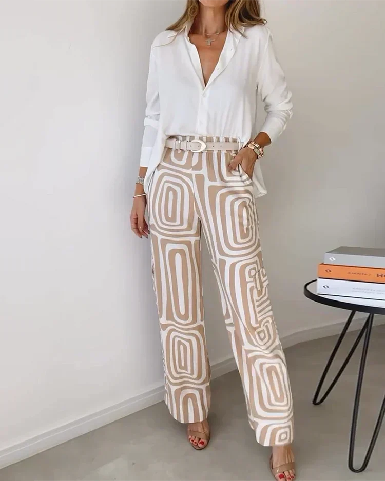 Checked Two Piece Set with Blouse and Coordinated Trousers