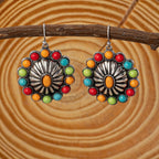 Vintage Sunburst Multi-Stone Statement Earrings with Bold Colour