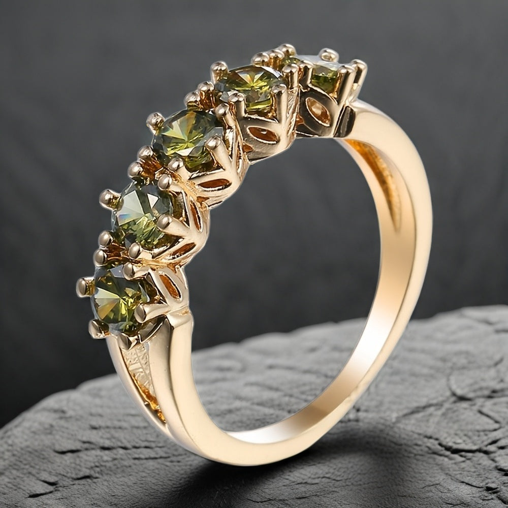 Olive Green Cubic Zirconia Ring with Vintage-Style Setting
