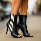 Patent Finish Heeled Boots with Stripe Detail