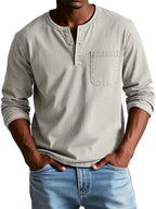 Men's Long-Sleeve Henley Shirt with Button Neckline