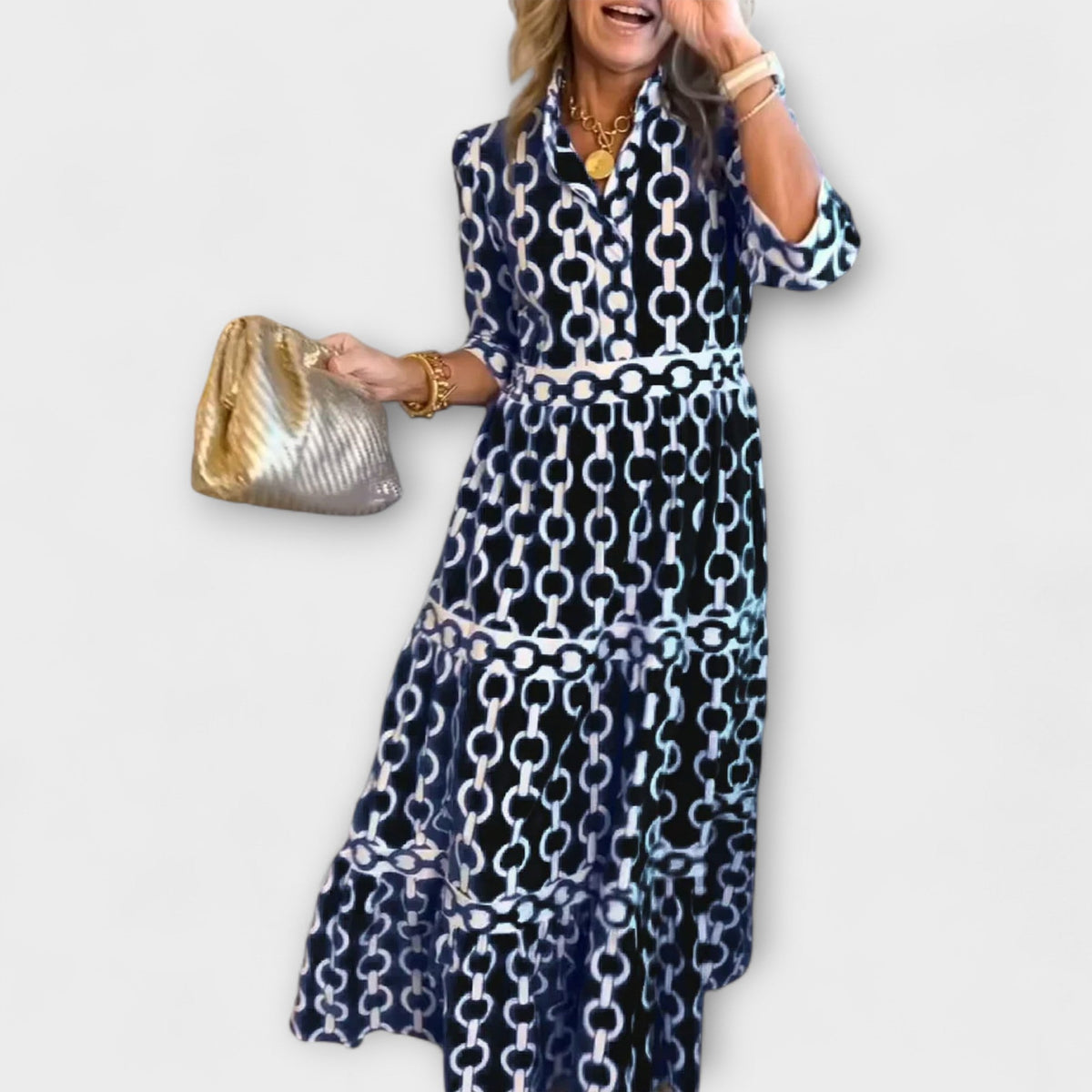 Midi Dress with Bold Chain Pattern