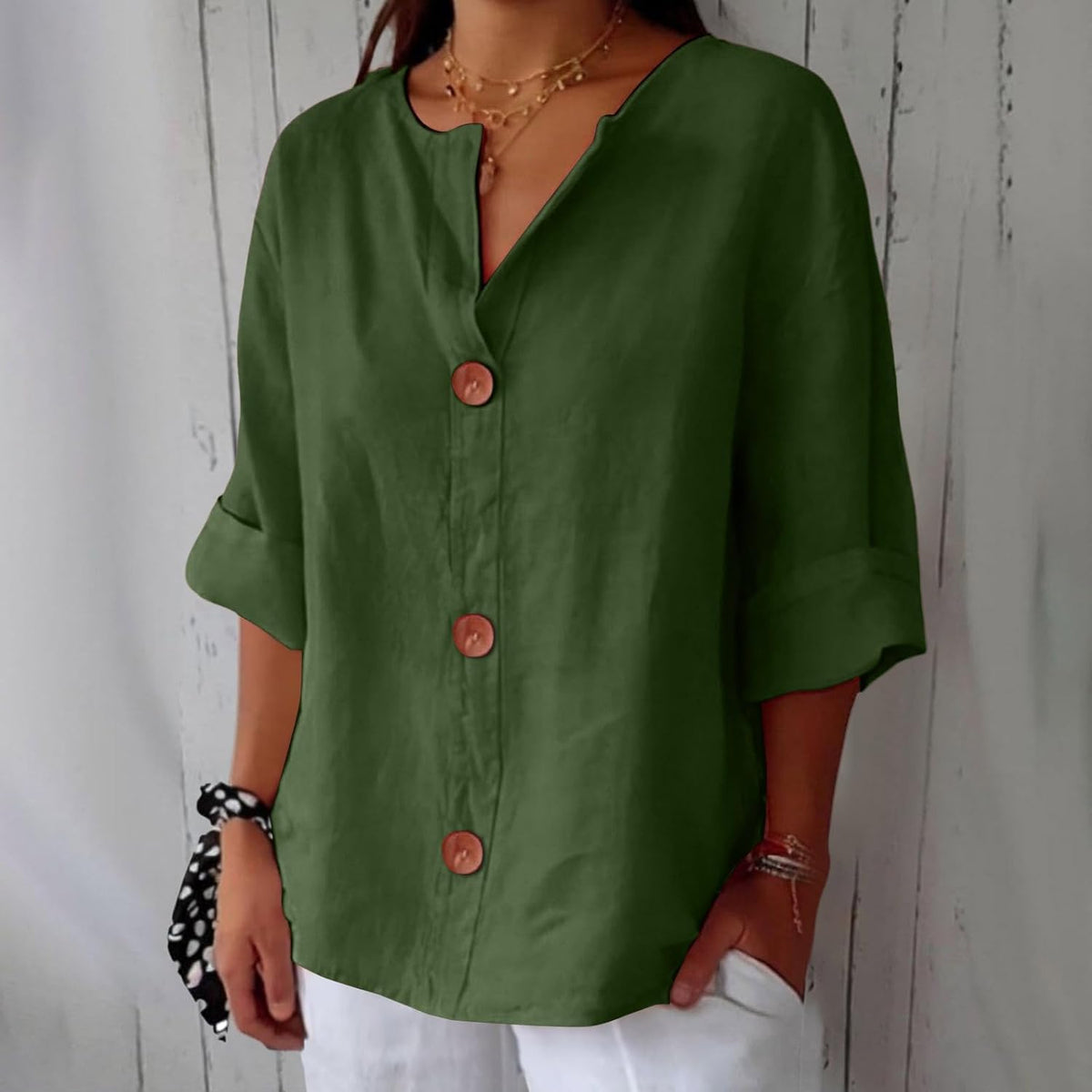 Blusa ligera de aspecto lino con bajo corto