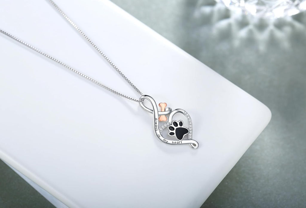Paw and Heart Pendant Necklace with Bone Charm for Dog Lovers