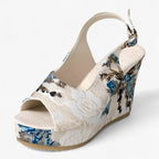 Floral Print Platform Sandals with Ankle Strap