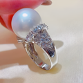Faux Pearl and Rhinestone Ring with Classic Setting