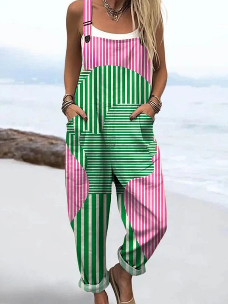 Abstract Geometric Print Jumpsuit with Adjustable Straps