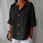 Blusa ligera de aspecto lino con bajo corto