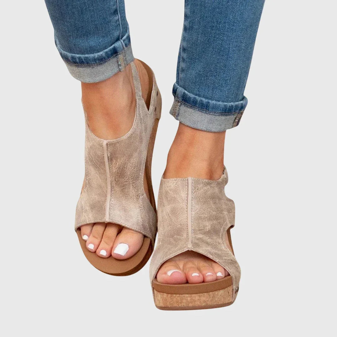 Wedge Sandals with Buckle Strap and Cushioned Footbed
