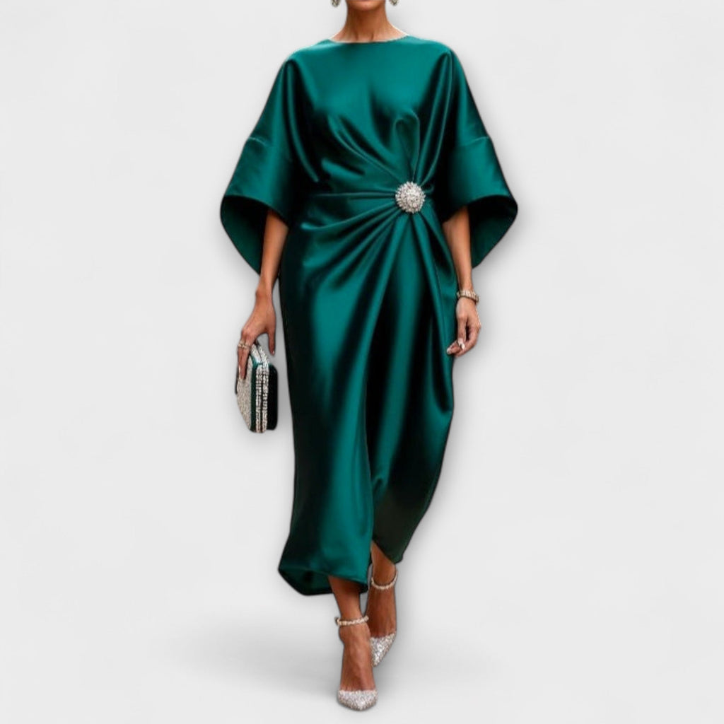 Vestido largo efecto satén con brillo elegante