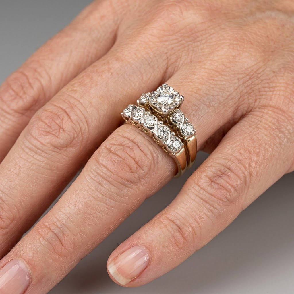 Crystal Cluster Ring with Pavé Bands in Gold Colour
