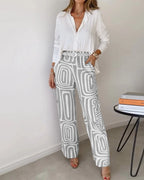 Checked Two Piece Set with Blouse and Coordinated Trousers