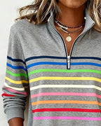 Half Zip Sweatshirt with Stand Collar and Stripe Detail