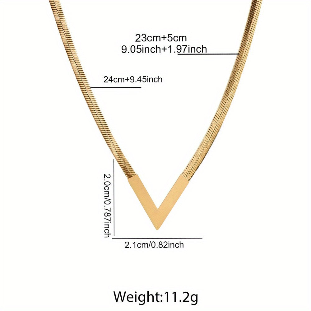 Minimalist V-Shaped Chain Pendant Necklace with Geometric Line