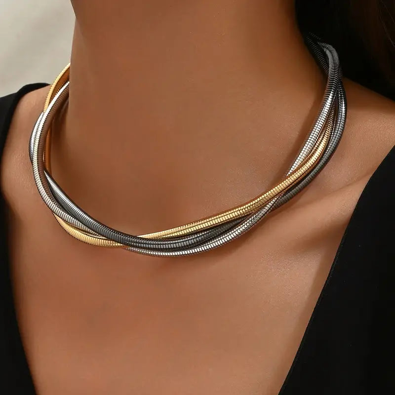 Vintage-Style Thick Layered Chain Necklace with Bold Links
