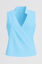 Sleeveless V-Neck Blouse with a Stand Collar Detail