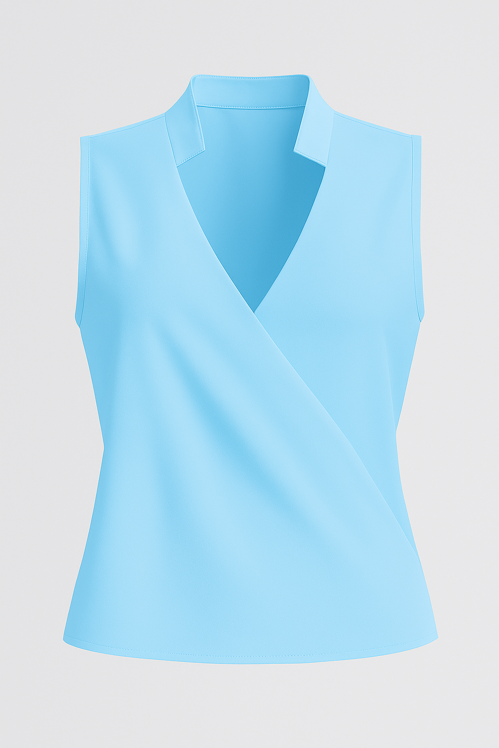 Sleeveless V-Neck Blouse with a Stand Collar Detail