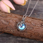 Adjustable Milky Blue Stone Pendant Necklace in Silver Colour