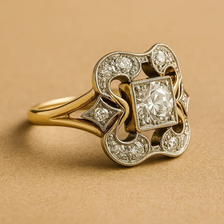 Interlocked Ring with Square Zirconia in Gold Colour