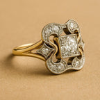 Interlocked Ring with Square Zirconia in Gold Colour