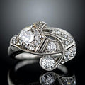 Oregelbunden ring i vintagestil med zirkoniaaccenter, silverfärgad