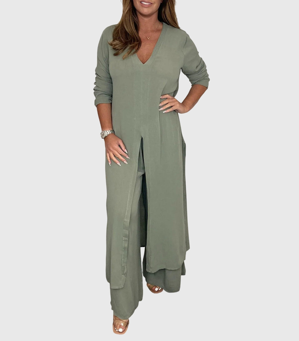 Spring Two Piece Set with Wide Leg Elasticated Trousers