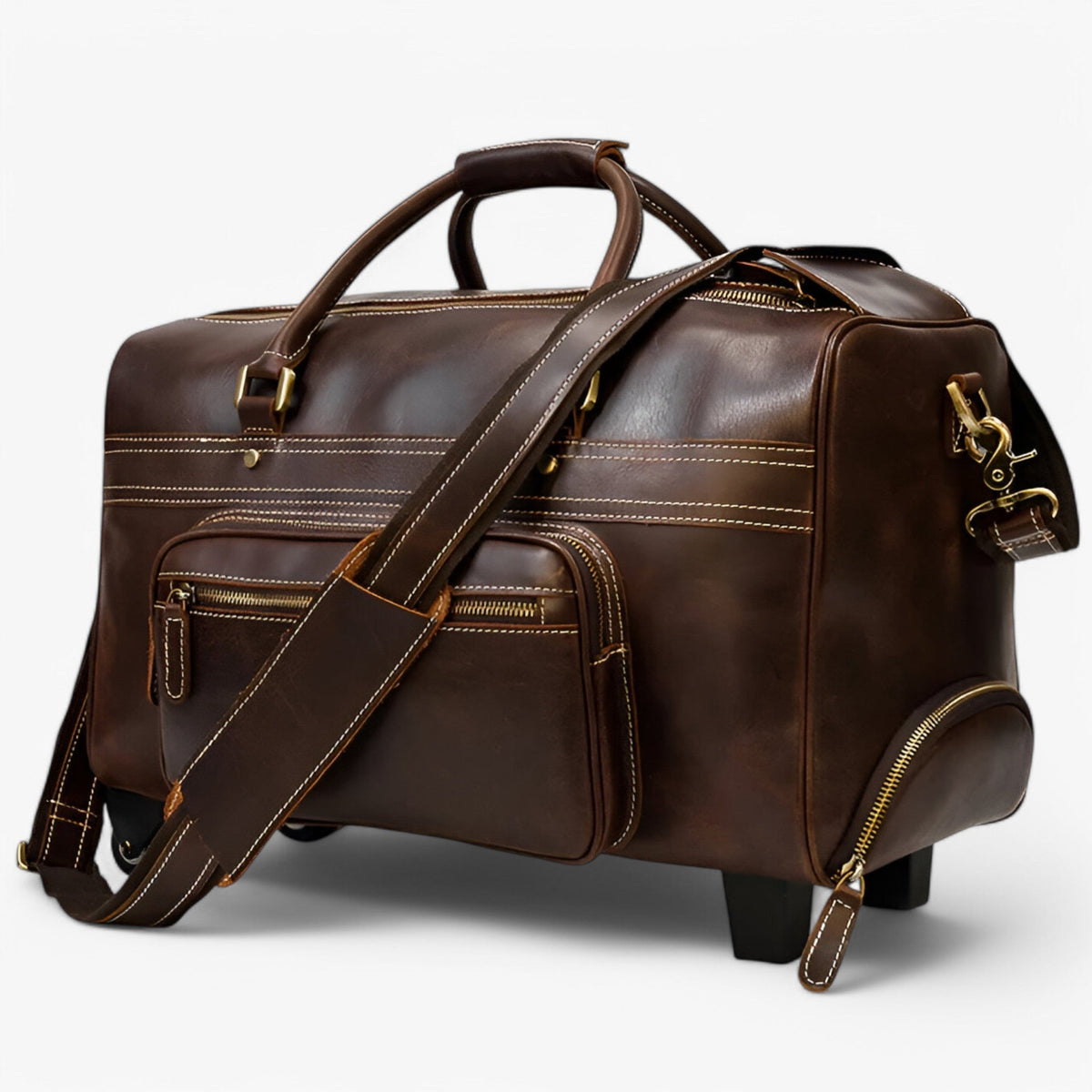 22-Inch Faux Leather Travel Trolley with Laptop Section