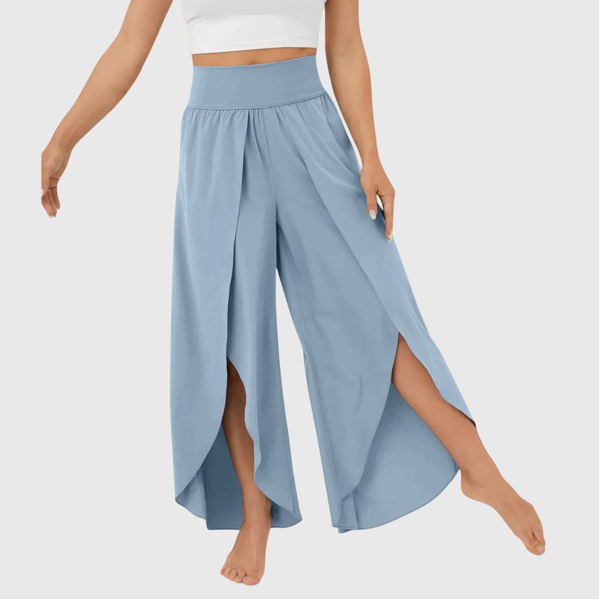 Lightweight Flared Trousers with Built-In Shorts