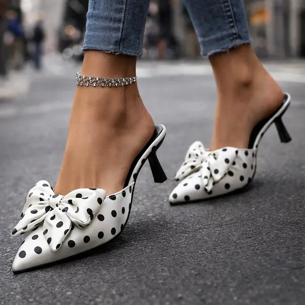 Polka Dot Kitten Heels with Oversized Bow