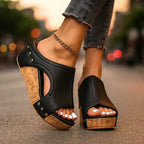 Cork Effect Wedge Sandals with Open Sided Slip On
