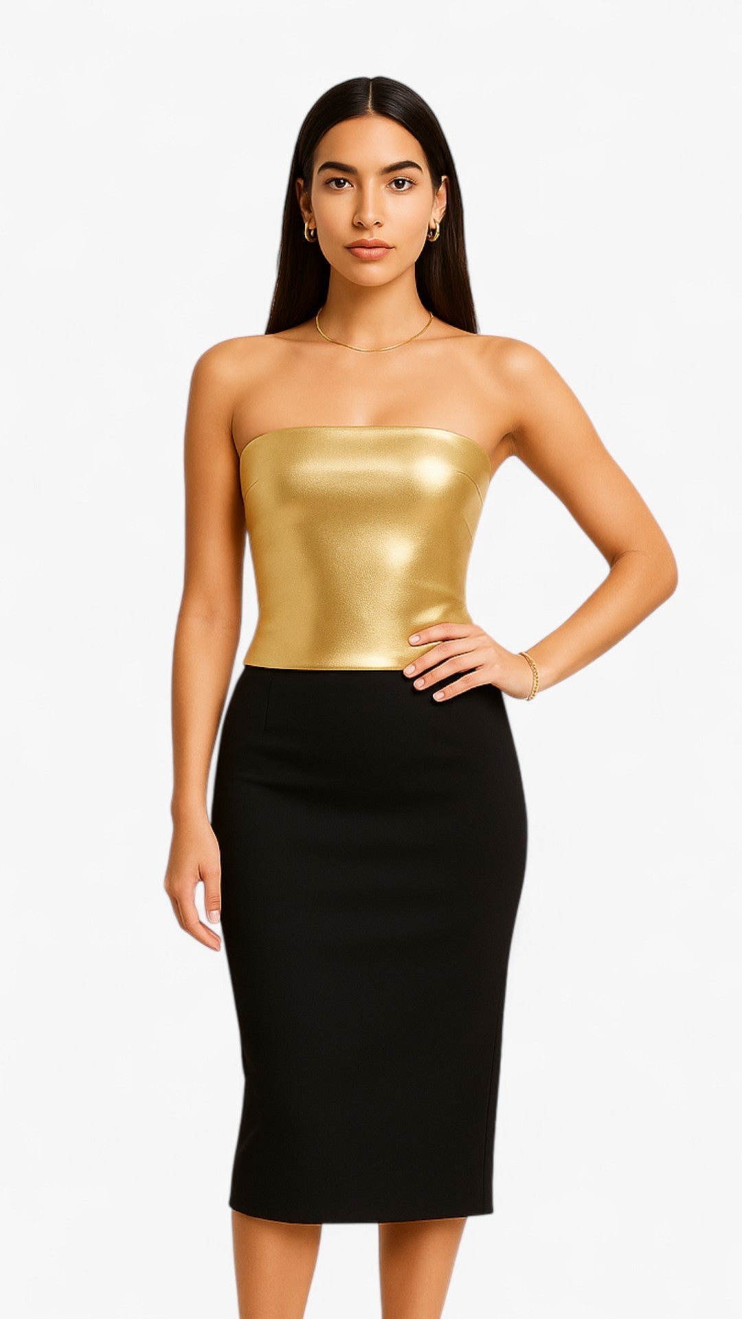 Strapless Bustier Top with a Golden, Shimmering Sheen