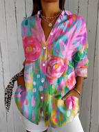 Blusa de botones con estampado vibrante en tejido ligero