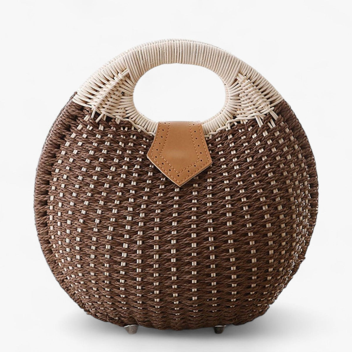 Woven Rattan-Style Shoulder Bag with Flap Closure