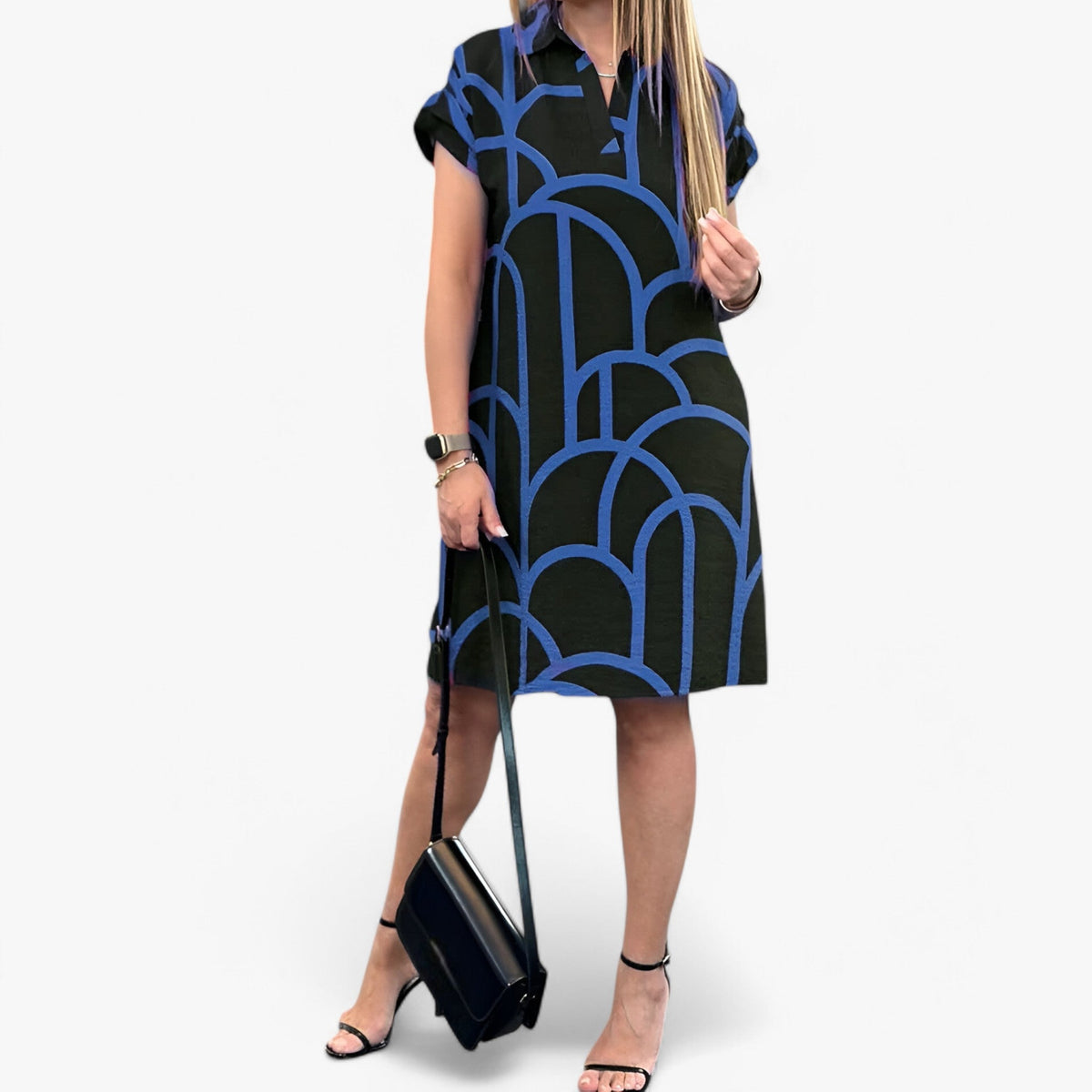 Vestido midi por capas con manga corta y caída fluida