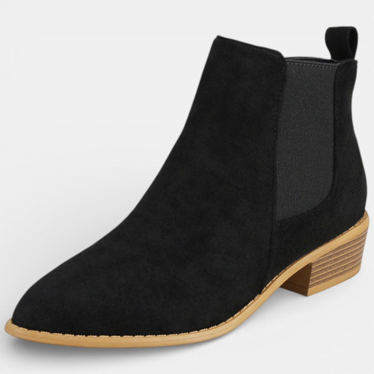 Boots i mockaimitation med spetsig tå och blockklack