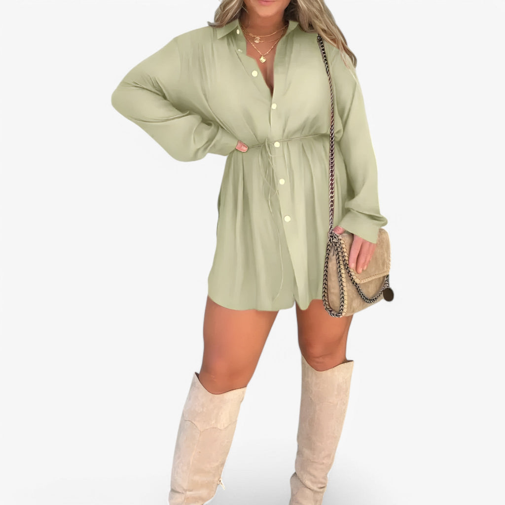 Long-Sleeve Collared Jumpsuit with Button Closure
