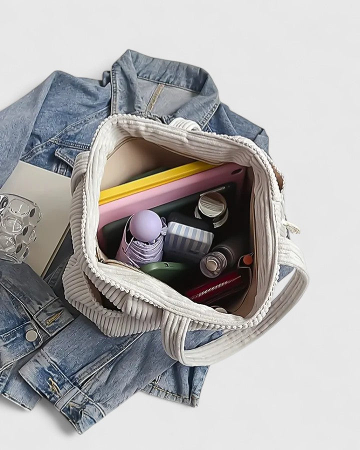 Strukturerad totebag med snördetalj och yttre fickor