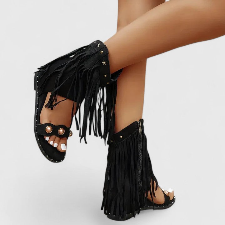Heeled Sandals with Side Zip and Cushioned Footbed