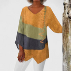 V-Neck Tunic with Brushstroke Print and Asymmetric Hem