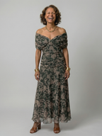 Off Shoulder Midi Dress with Draped Neckline