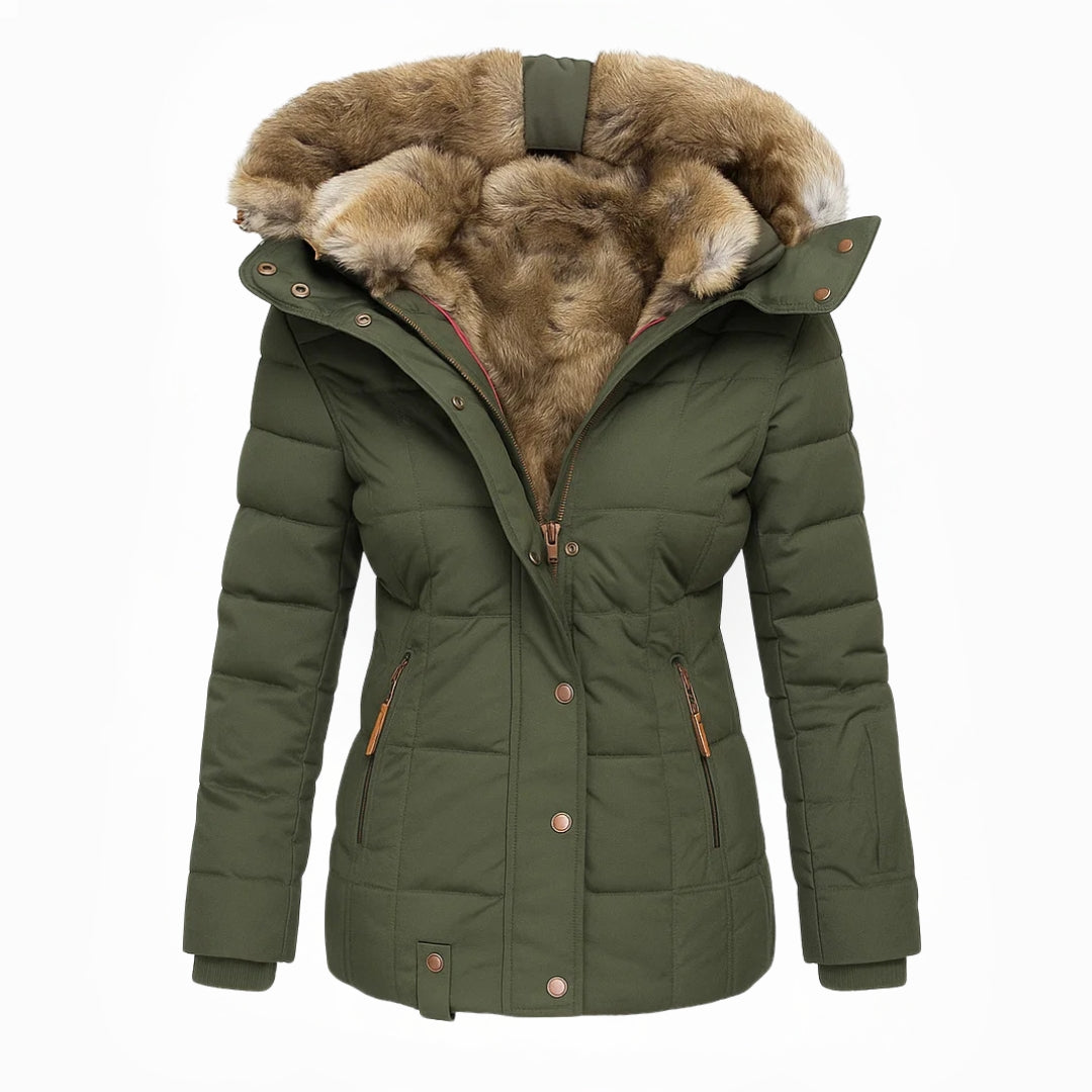 Padded Hooded Coat with Zip Front and Lining