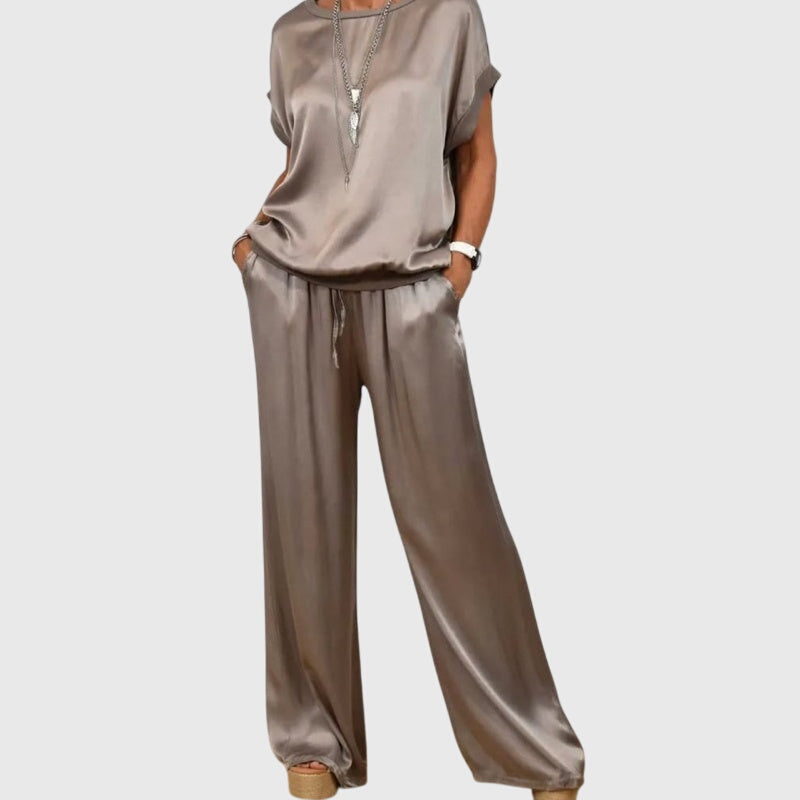 Conjunto de dos piezas refinado con pantalones de pierna ancha