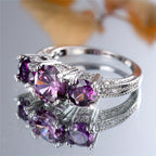 Vintage-Style Three-Stone Ring with Round Purple Zirconia