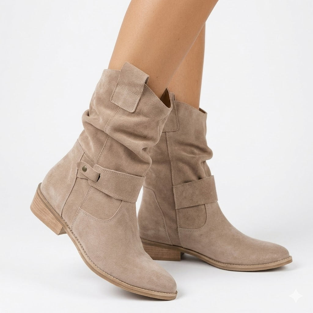 Slouchy Suede Look Ankle Boots with Low Heel